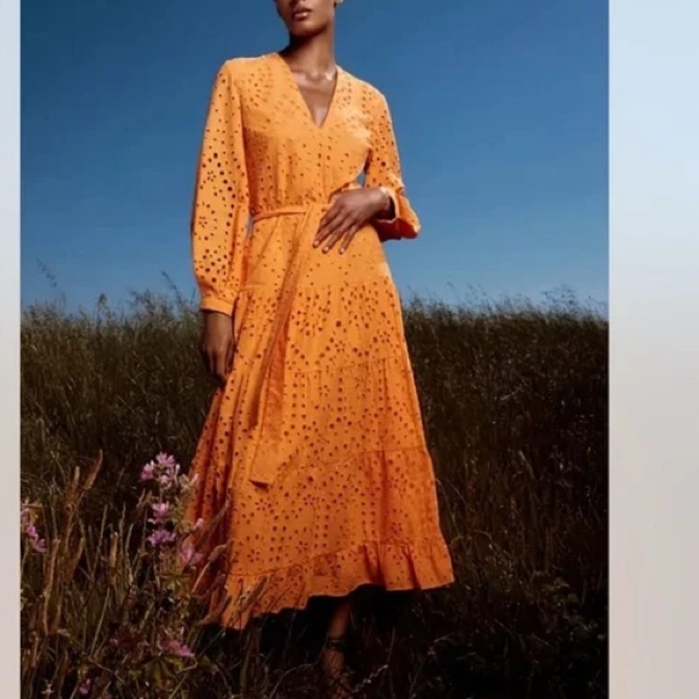 NWT Zara size XL orange belted embroidered dress